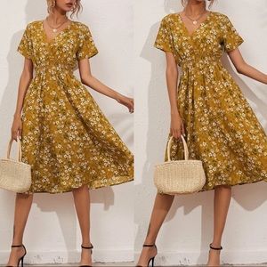 Boho floral print wrap A line dress